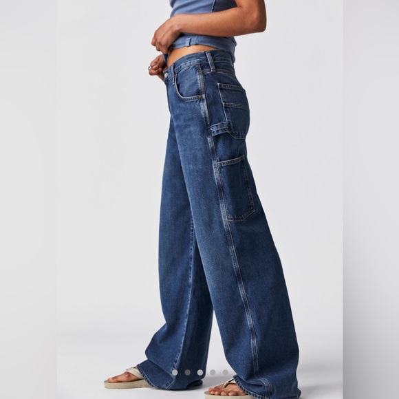 NWT AGOLDE Magda Denim Carpenter Darkness High Waist Loose fit 27 Organic Denim - Picture 3 of 13